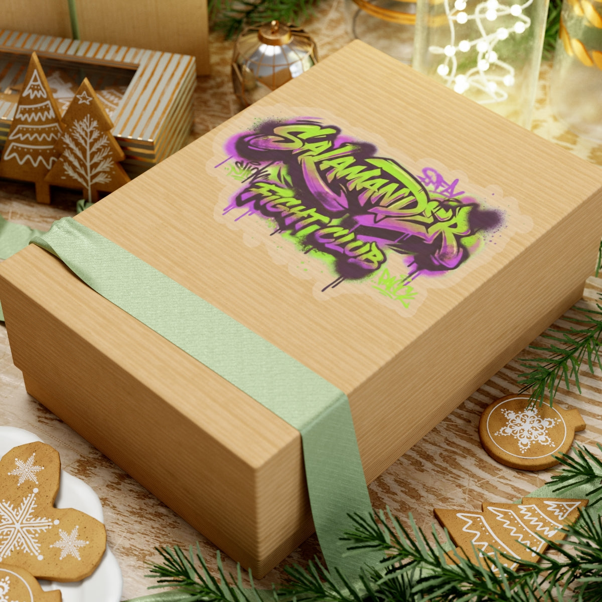 Salamander Fight Club Graffiti Sticker — Neon Street Art Kiss-Cut Decal