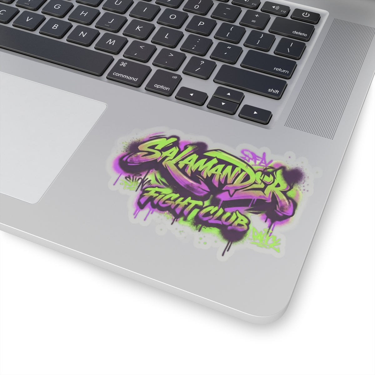 Salamander Fight Club Graffiti Sticker — Neon Street Art Kiss-Cut Decal