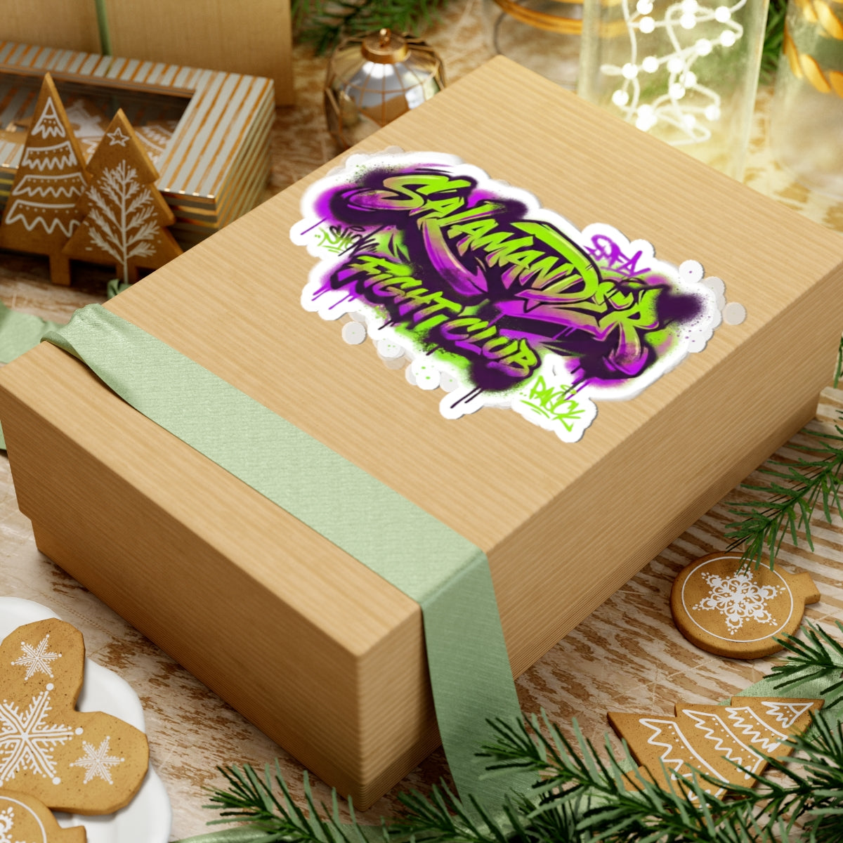 Salamander Fight Club Graffiti Sticker — Neon Street Art Kiss-Cut Decal