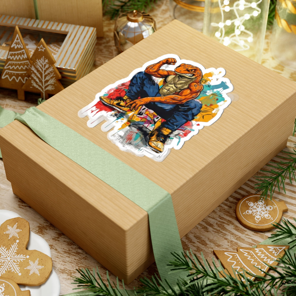 Salamander Fight Club Graffiti Sticker — Neon Street Art Kiss-Cut Decal