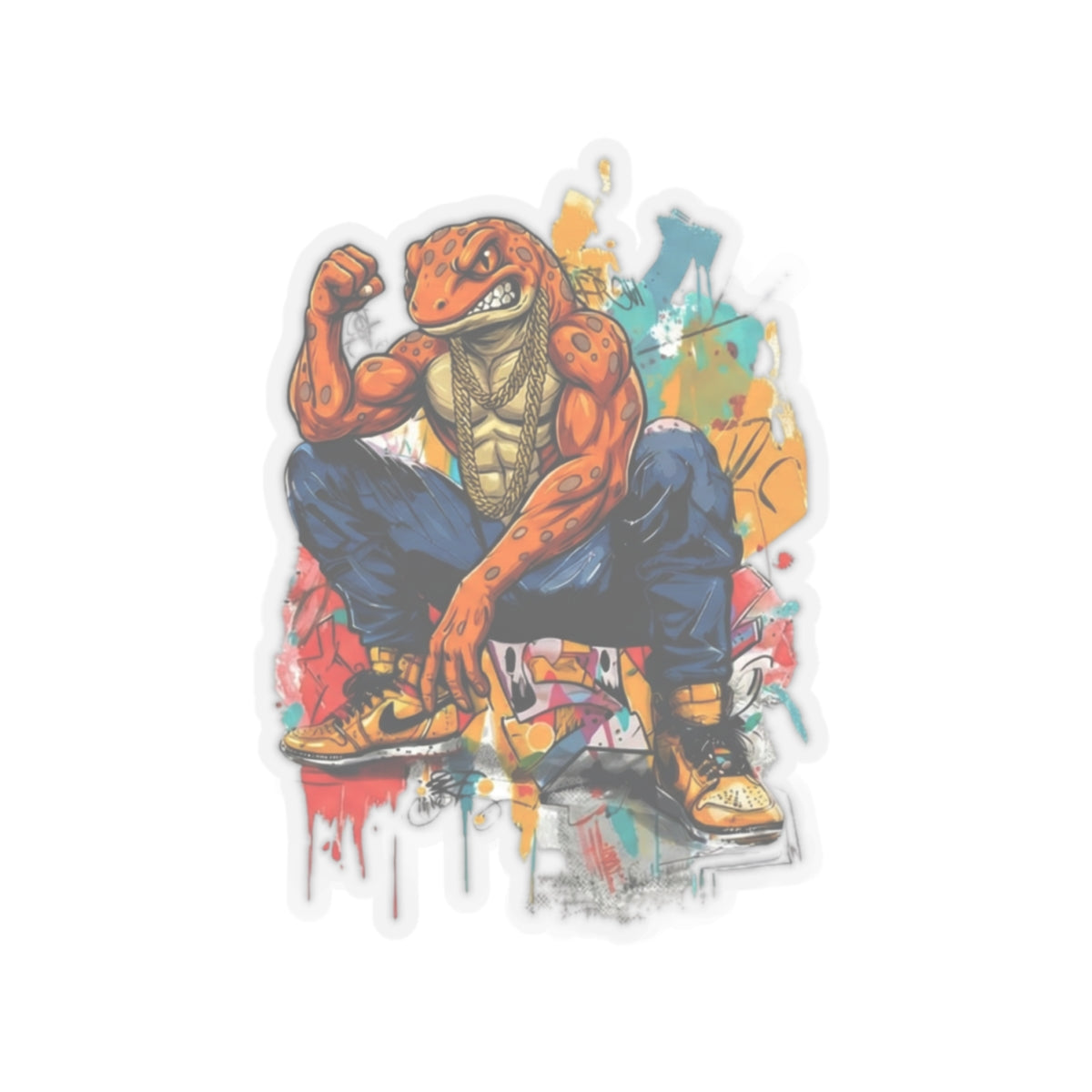 Salamander Fight Club Graffiti Sticker — Neon Street Art Kiss-Cut Decal