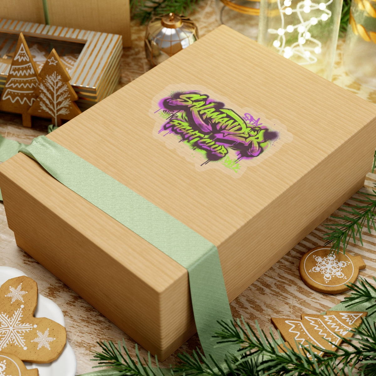 Salamander Fight Club Graffiti Sticker — Neon Street Art Kiss-Cut Decal