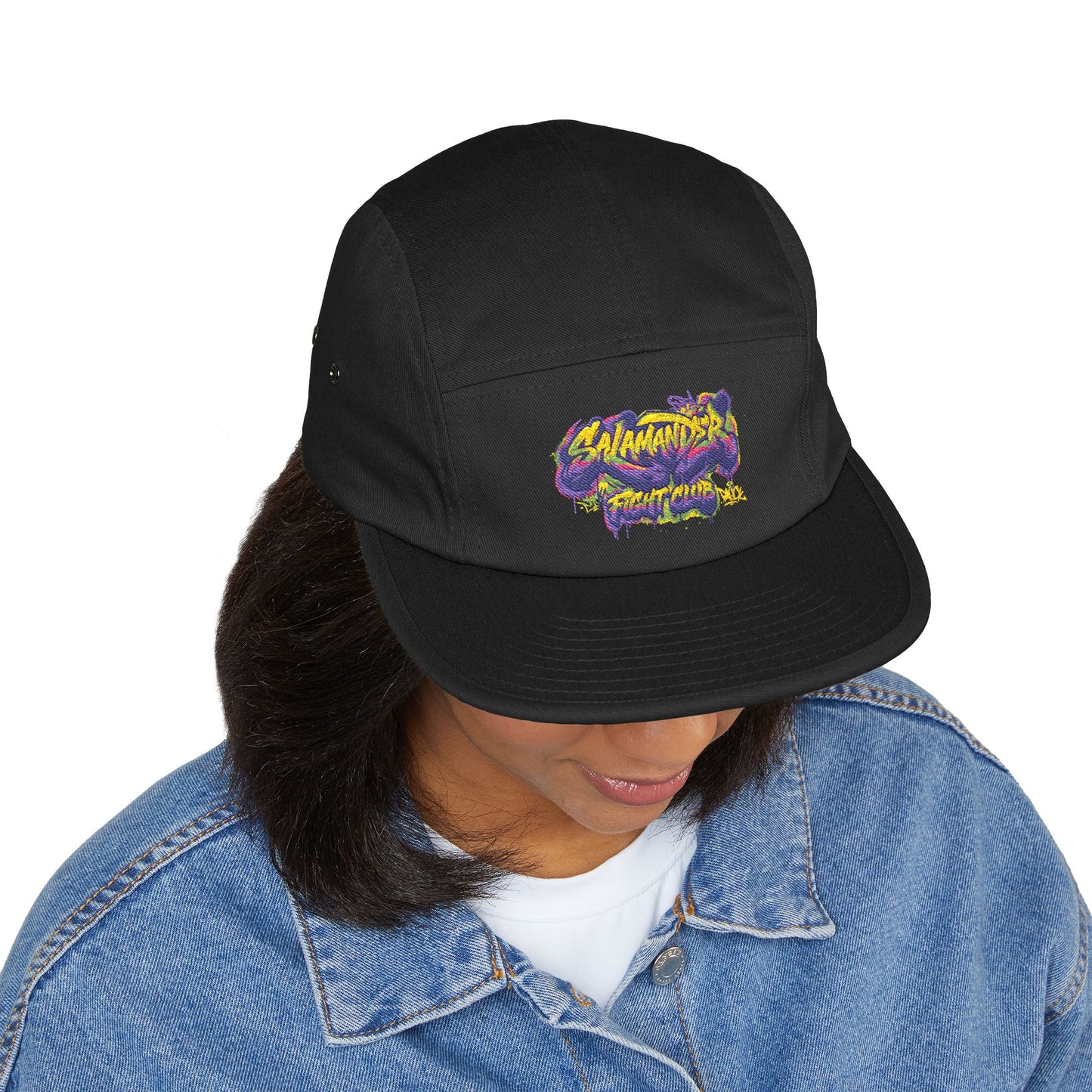 Salamander Fight Club Embroidered 5-Panel Cap — Colorful Graffiti Patch