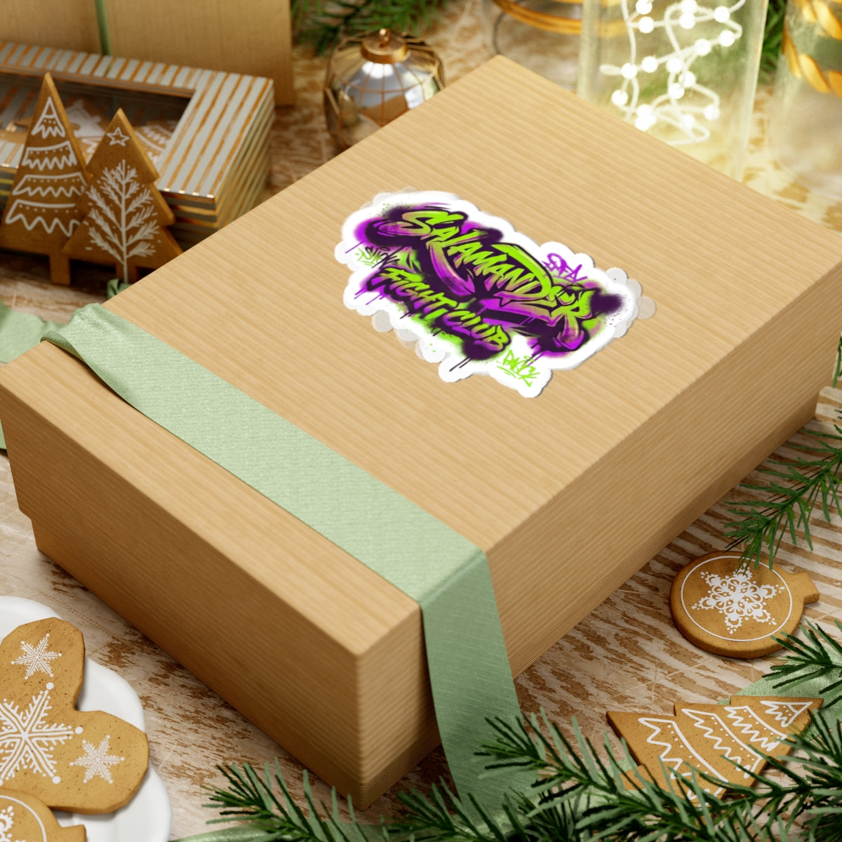 Salamander Fight Club Graffiti Sticker — Neon Street Art Kiss-Cut Decal