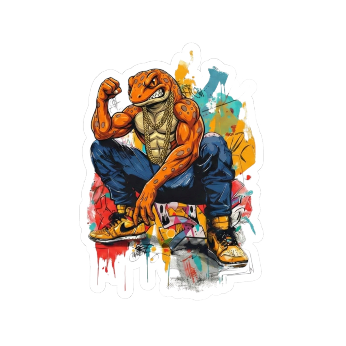 Salamander Fight Club Graffiti Sticker — Neon Street Art Kiss-Cut Decal