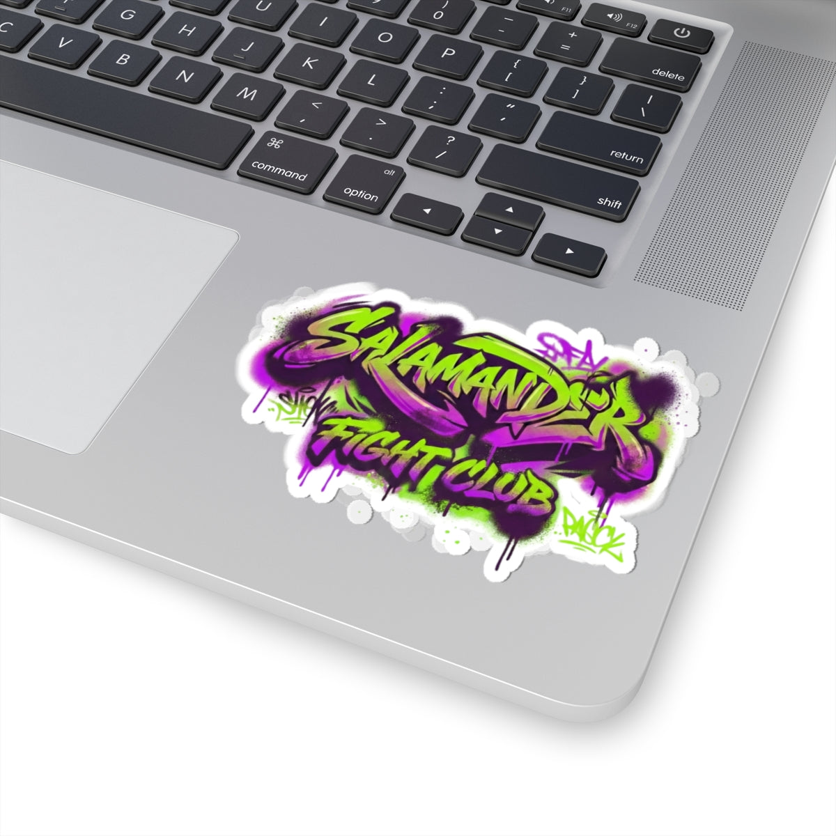 Salamander Fight Club Graffiti Sticker — Neon Street Art Kiss-Cut Decal