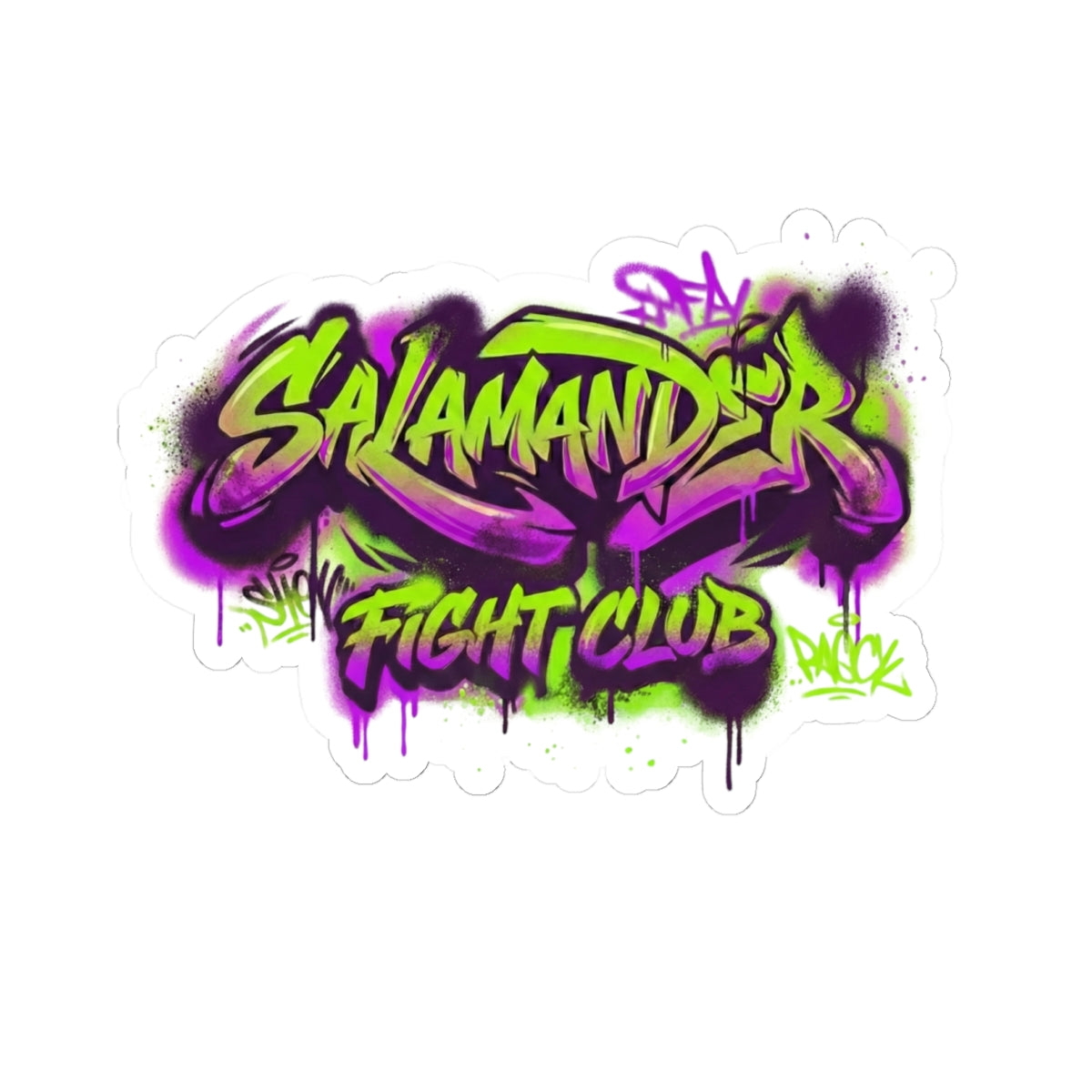 Salamander Fight Club Graffiti Sticker — Neon Street Art Kiss-Cut Decal
