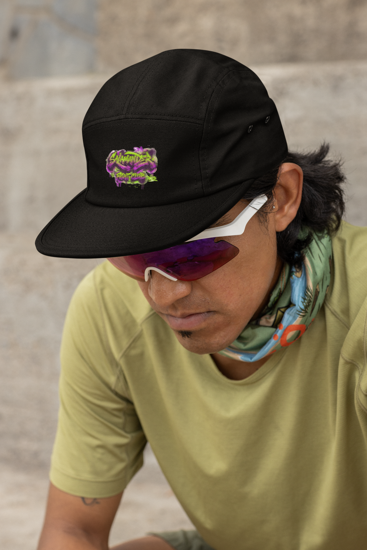 Salamander Fight Club Embroidered 5-Panel Cap — Colorful Graffiti Patch