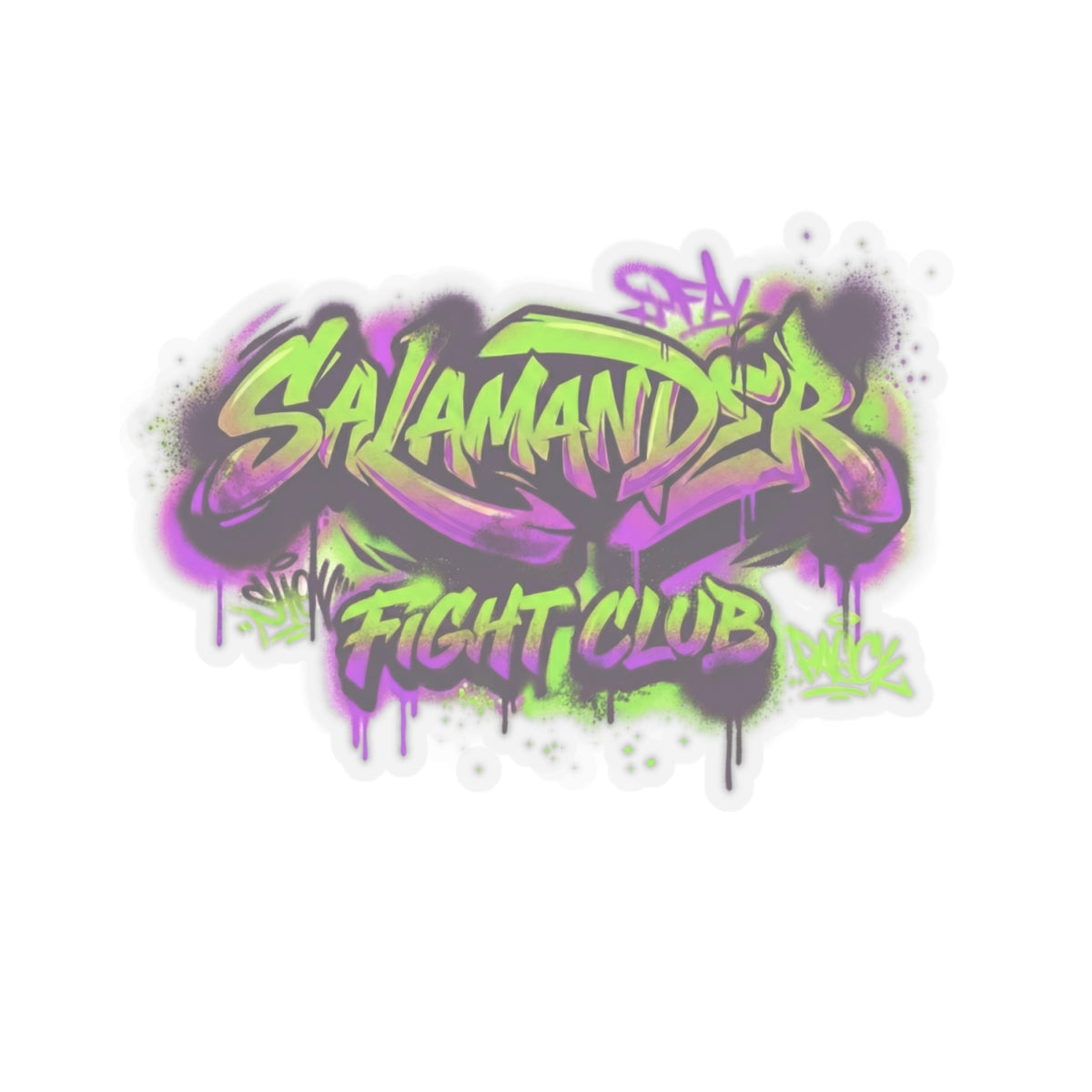 Salamander Fight Club Graffiti Sticker — Neon Street Art Kiss-Cut Decal
